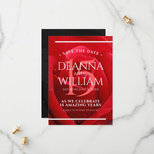 Elegant 15th Roos Wedding Jubileum Celebration Save The Date (Voorkant / Achterkant in situ)