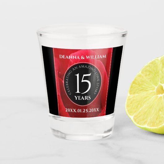 Elegant 15th Roos Wedding Jubileum Celebration Shot Glas (Voorkant)