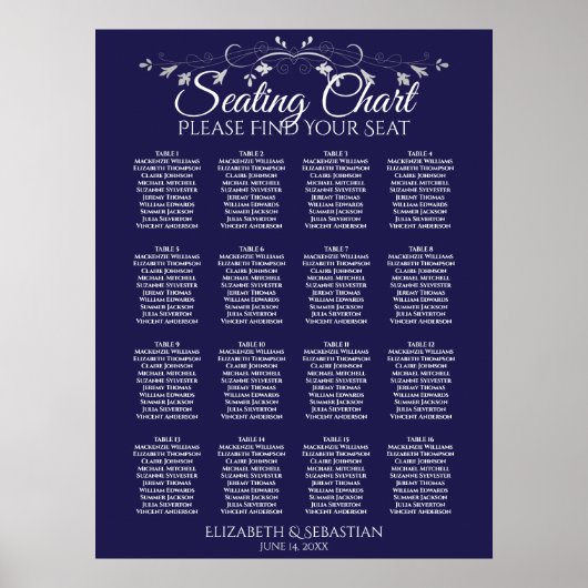 Elegant 16-tabel marineschip (blauwe bruiloft) poster (Voorkant)