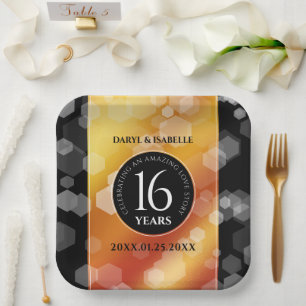 Elegant 16e Golden Topaz Wedding Jubileum Papieren Bordje
