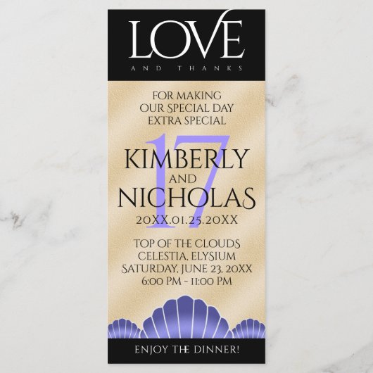 Elegant 17th Shells Wedding Jubileum Menu (Achterkant)