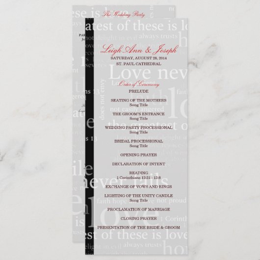 Elegant 1 Corinthians 13 Wedding Programme Kaart (Voorkant / Achterkant)