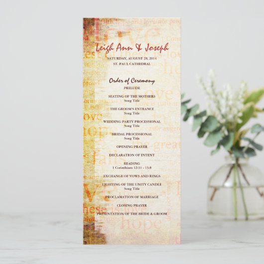 Elegant 1 Korintiërs 13 Trouwprogramma Programma (Staand voorkant)