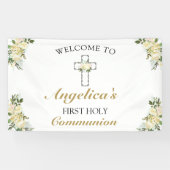 Elegant 1e Heilige Communie Floral Welkom Spandoek (Horizontaal)
