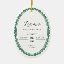Elegant 1st Christmas Baby Photo Birth Stats Oval  Keramisch Ornament
