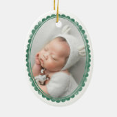 Elegant 1st Christmas Baby Photo Birth Stats Oval Keramisch Ornament (Achterkant)