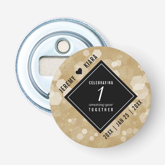 Elegant 1st Paper Wedding Jubileum Celebration Button Flesopener (Voorkant)