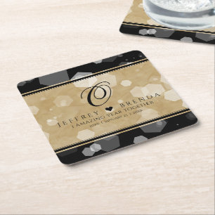 Elegant 1st Paper Wedding Jubileum Celebration Vierkante Kartonnen Onderzetter