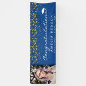 Elegant 2022 Blue Gold Confetti Afstuderen Foto Spandoek (Verticaal)