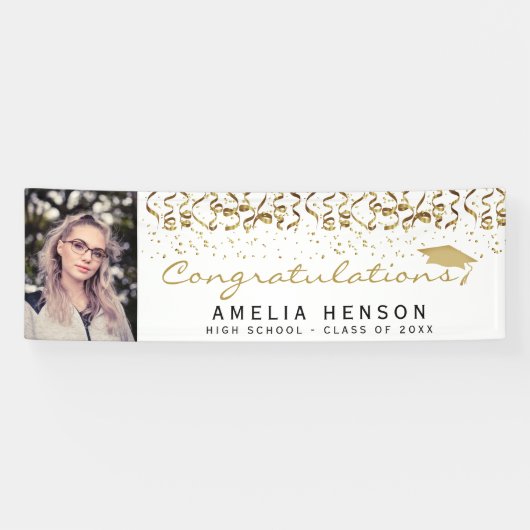 Elegant 2022 Gold Confetti Afstuderen Foto Spandoek (Horizontaal)