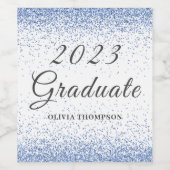 Elegant 2023 Afstuderen Blue Glitter Wijn Etiket (Enkel label)