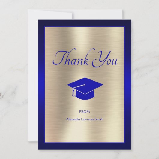 Elegant 2024 Afstuderen dank u Script Blue Gold Bedankkaart (Voorkant)