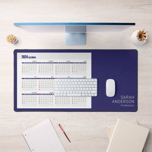 Élégant 2024 Calendrier Blue Desk Mat (Bureau 1)