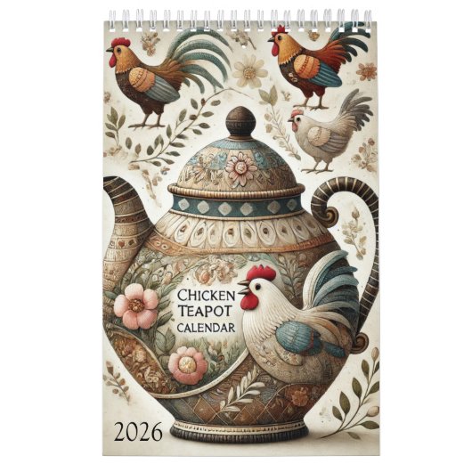Elegant 2026 Pretty Chicken Teapots Calendar - Fun Kalender (Hoes)