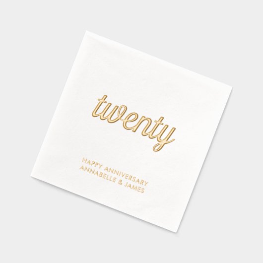 Élégant 20e anniversaire Mariage d'or serviettes à (Gauche)