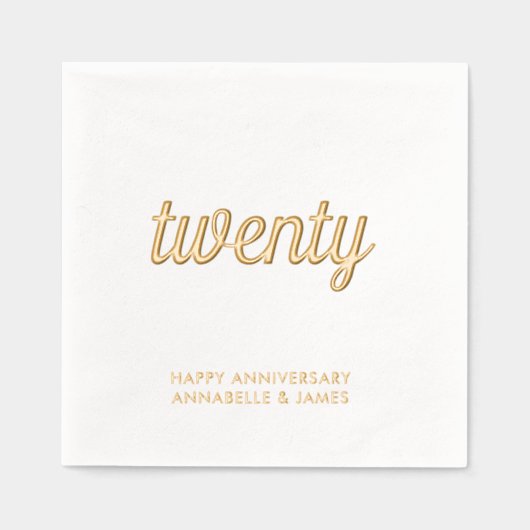 Élégant 20e anniversaire Mariage d'or serviettes à (Recto)