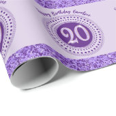 Elegant 20th Birthday Purple Glitter with Stripes Cadeaupapier (Rol Hoek)