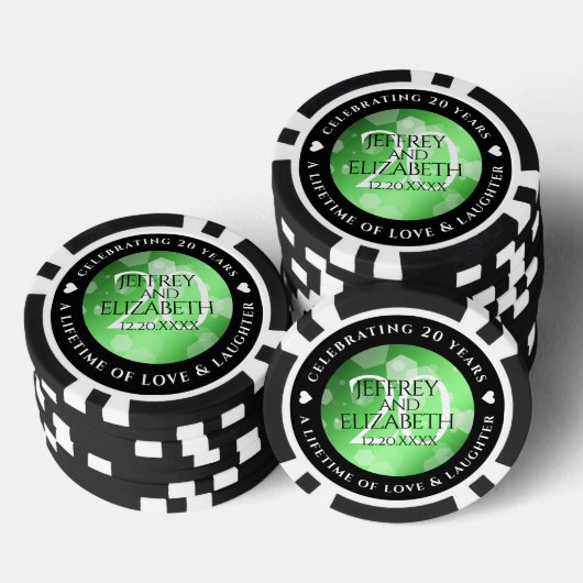 Elegant 20th Emerald Wedding Jubileum Poker Chips (Opstapeling)