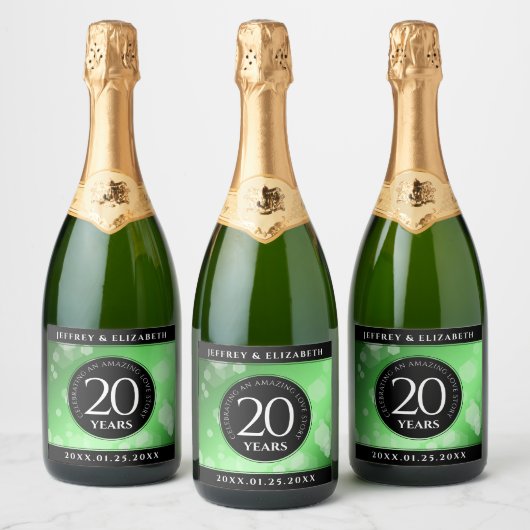 Elegant 20th Emerald Wedding Jubileum Sparkling Wijnetiket (Flessen)