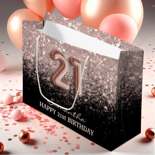 Elegant 21e Roos op zaterdag Gold Glitter Sparkle Groot Cadeauzakje