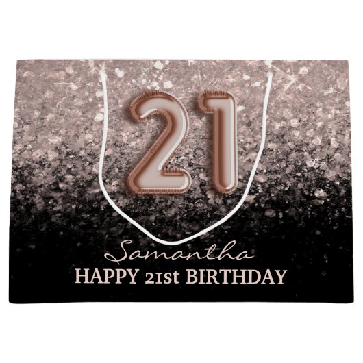 Elegant 21e Roos op zaterdag Gold Glitter Sparkle Groot Cadeauzakje (Voorkant)