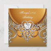 Elegant 21e verjaardag Gold Silver Diamond Kaart (Voorkant)