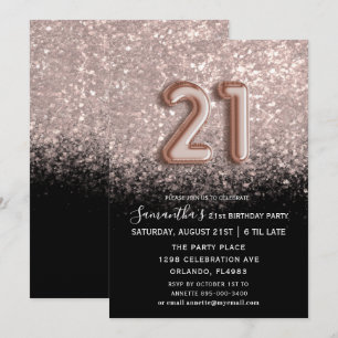 Elegant 21e verjaardag zwart-Roos Gold Glitter Kaart