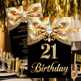 Elegant 21st Birthday Black Gold Butterfly Bow Kaart