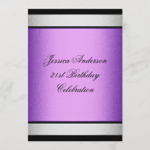 Elegant 21st Birthday Black Paars & Silver Metal Kaart