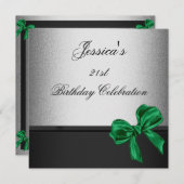 Elegant 21st Birthday Black Silver Emerald Bow Kaart (Voorkant / Achterkant)