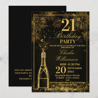 Elegant 21st Birthday Gold Bottle Fizz Kaart