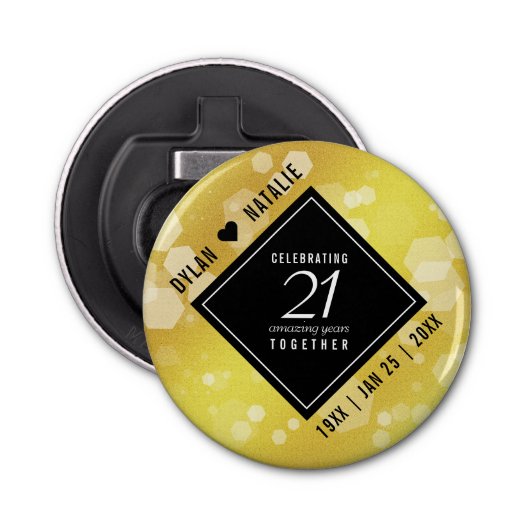 Elegant 21st Brass Wedding Jubileum Celebration Button Flesopener (Voorkant)
