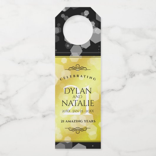 Elegant 21st Brass Wedding Jubileum Celebration Flessenhanger (Achterkant)