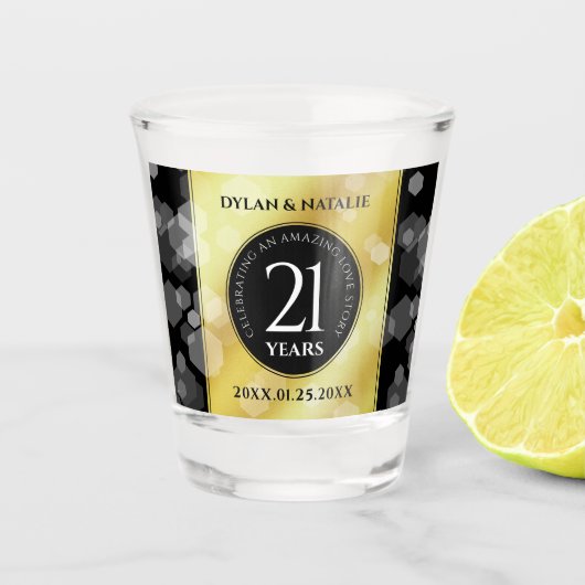 Elegant 21st Brass Wedding Jubileum Celebration Shot Glas (Voorkant)