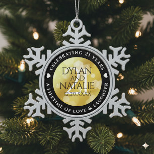 Elegant 21st Brass Wedding Jubileum Celebration Tin Sneeuwvlok Ornament