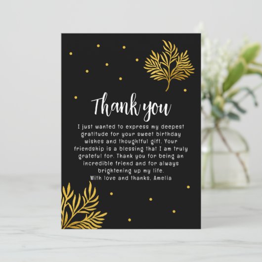 Elegant 21ste verjaardag gouden gebladerte bedankkaart (Staand voorkant)