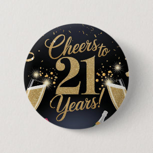 "Elegant 21ste verjaardag ontwerp – Gouden glitter Ronde Button 5,7 Cm