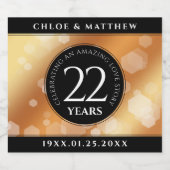 Elegant 22e Copper Wedding Jubileum Sparkling Wijnetiket (Enkel label)