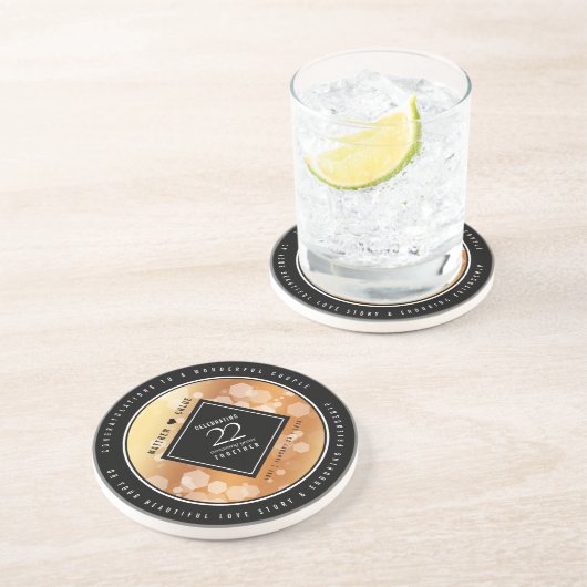 Elegant 22e Copper Wedding Jubileum Zandsteen Onderzetter (Zijkant)