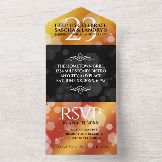 Elegant 23rd Imperial Topaz Wedding Jubileum All In One Uitnodiging (Binnen)