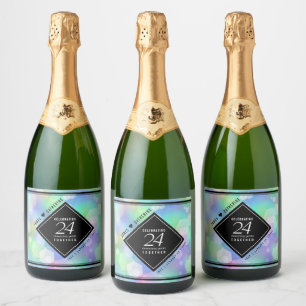 Elegant 24th Opal Wedding Jubileum Celebration Sparkling Wijnetiket