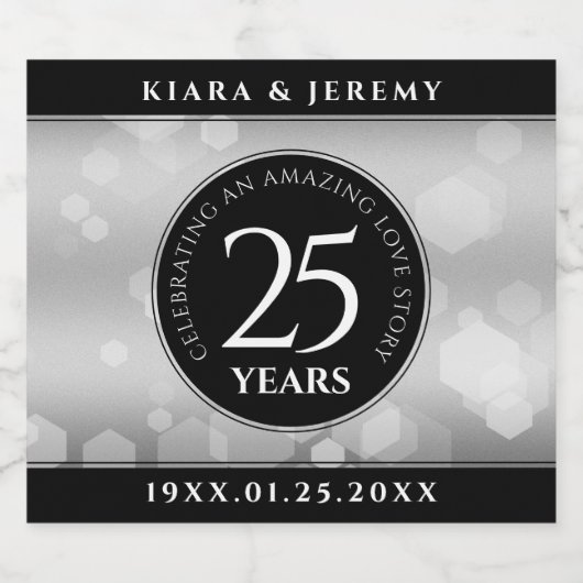 Elegant 25e Zilveren Huwelijksjubileum Sparkling Wijnetiket (Enkel label)