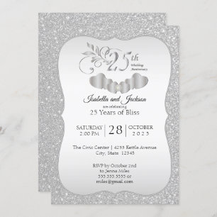 Elegant 25th Silver Glitter Jubileum Kaart