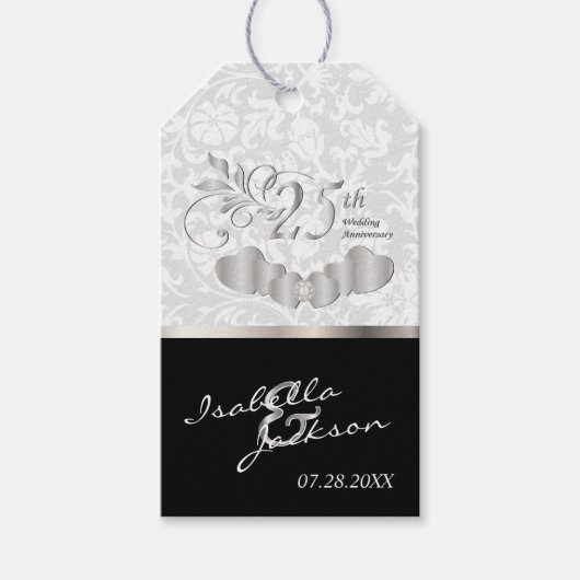 Elegant 25th Silver Wedding Jubileum Cadeaulabel (Voorkant)