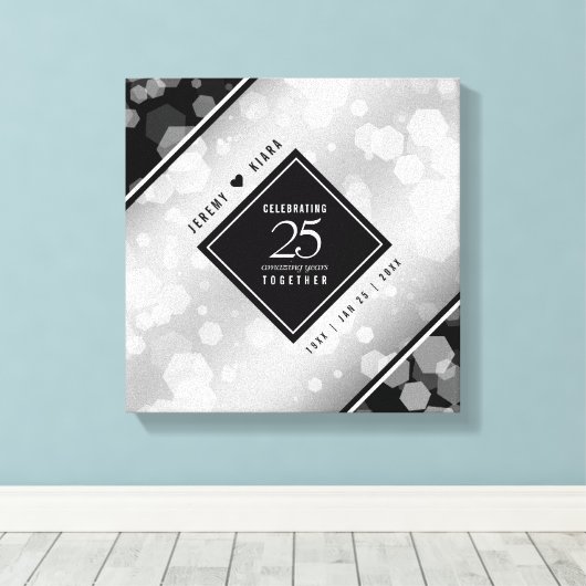 Elegant 25th Silver Wedding Jubileum Canvas Afdruk (Insitu (Houten vloer))