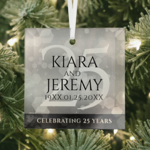 Elegant 25th Silver Wedding Jubileum Glas Ornament