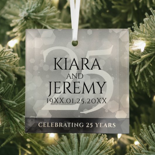Elegant 25th Silver Wedding Jubileum Glas Ornament (Insitu)