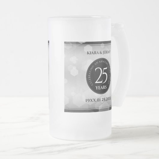 Elegant 25th Silver Wedding Jubileum Matglas Bierpul (Voorkant rechts)