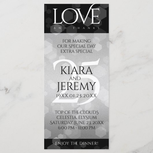 Elegant 25th Silver Wedding Jubileum Menu (Achterkant)