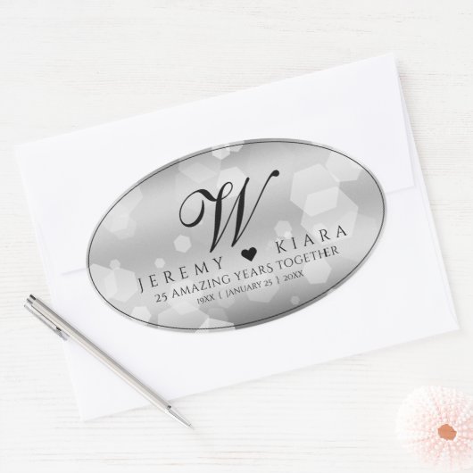 Elegant 25th Silver Wedding Jubileum Ovale Sticker (Envelop)